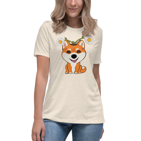 Shiba Inu Daisies Women's Relaxed T-Shirt