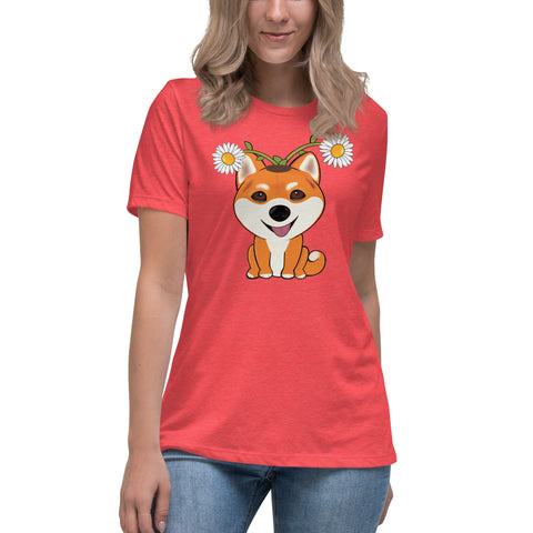 Shiba Inu Daisies Women's Relaxed T-Shirt