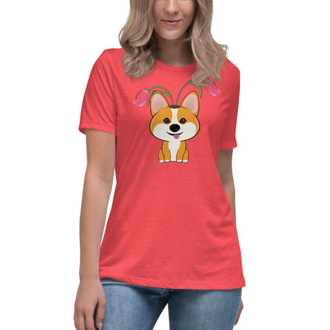Corgi Tulips Women's Relaxed T-Shirt