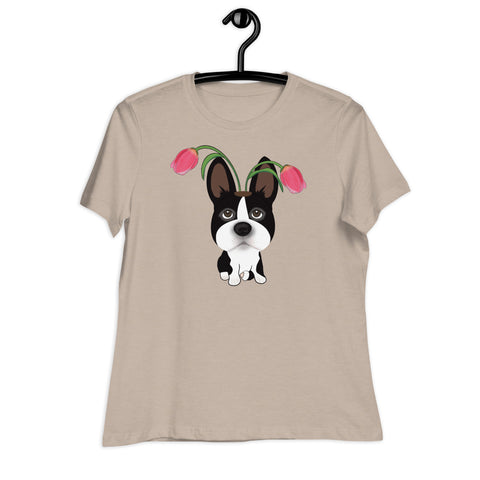 Boston Terrier Tulips Women's Relaxed T-Shirt