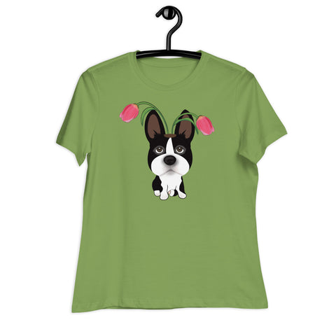 Boston Terrier Tulips Women's Relaxed T-Shirt