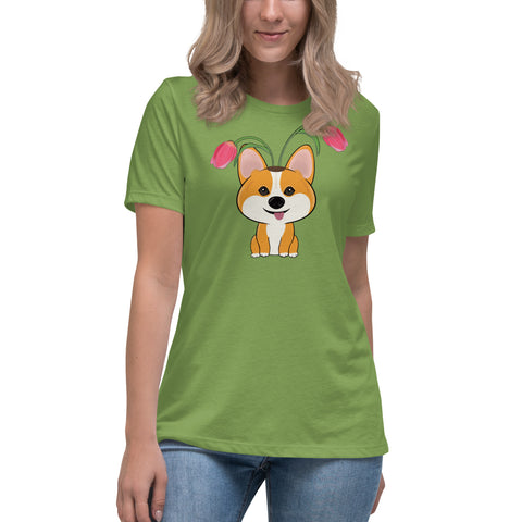 Corgi Tulips Women's Relaxed T-Shirt