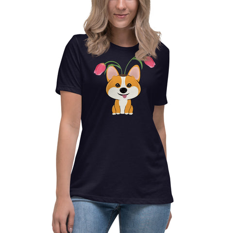 Corgi Tulips Women's Relaxed T-Shirt