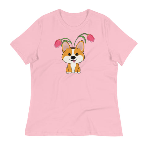 Corgi Tulips Women's Relaxed T-Shirt