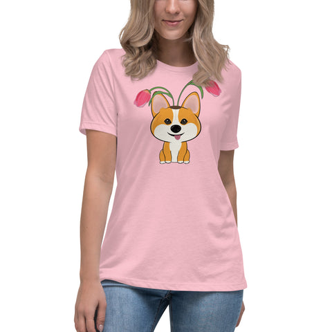Corgi Tulips Women's Relaxed T-Shirt