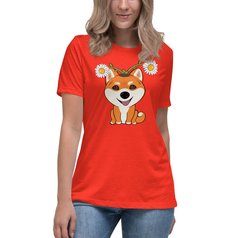 Shiba Inu Daisies Women's Relaxed T-Shirt