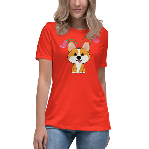 Corgi Tulips Women's Relaxed T-Shirt